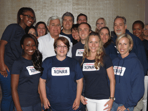 California Innocence Project Staff surround Jay Leno after Brian Banks appeared on Tonight Show.